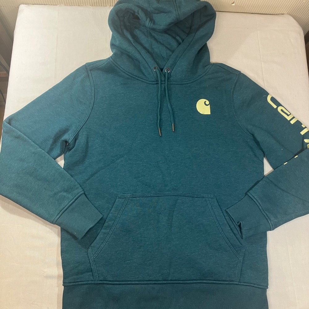 Carhartt Womens Relaxed Fit Logo Graphic Hoodie Teal Green Small 102791 H26
